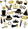 24 Pc Black & Gold Photo Booth Props – Birthday & Wedding Party Kit